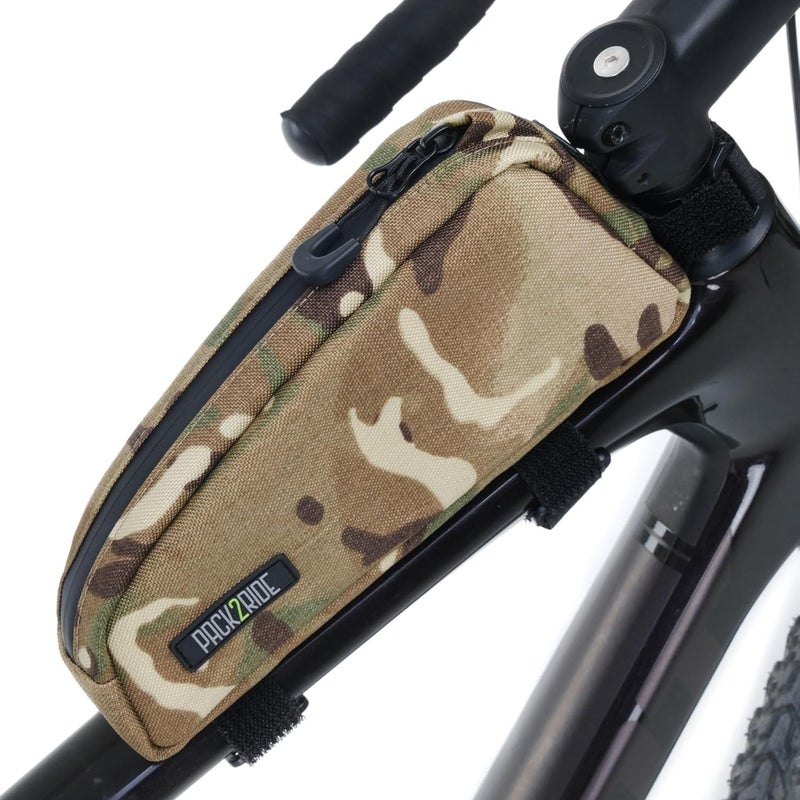 PACK2RIDE Toprock Frame Bag - Water Resistant, Durable Cordura Fabric & Bicycle Daily Essentials Holder - TopTube, Frame Storage, Bikepacking for Road, Gravel Cycling - Multicam Camo (1 L) - Image 2